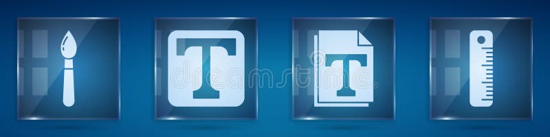 Tekstdocument en liniaal voor het tekstbestand voor het verfpenseel instellen. vierkante glazen panelen. vector vector illustratie