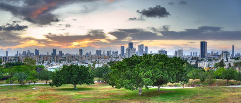 Tel Aviv Sunset Panorama, Israel stock images