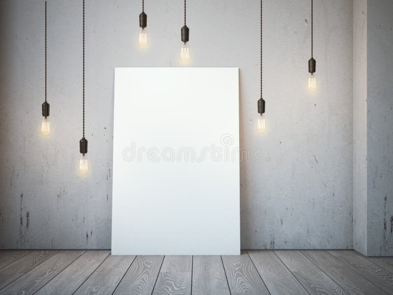 Tela bianca in bianco con le lampadine d'ardore nell'interno del sottotetto immagine stock libera da diritti Tela bianca in bianco con le lampadine d'ardore nell'interno del sottotetto immagine stock libera da diritti