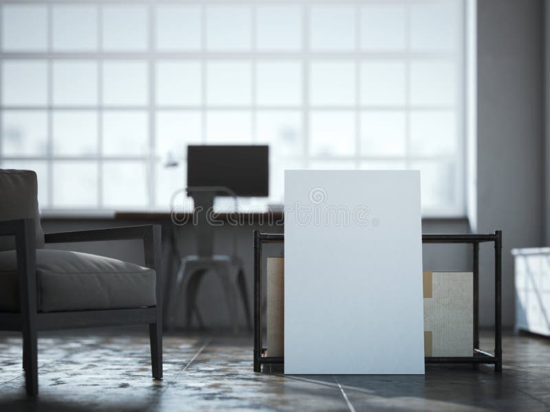 Tela bianca in bianco vicino alla tavola nell'interno del sottotetto fotografia stock libera da diritti Tela bianca in bianco vicino alla tavola nell'interno del sottotetto fotografia stock libera da diritti