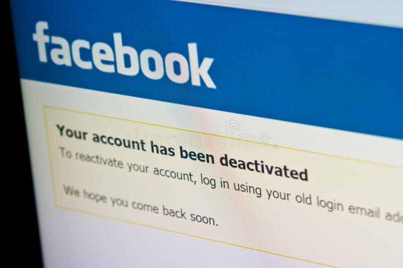 Tela da desativação da conta de Facebook, meio social imagem de stock royalty free Tela da desativação da conta de Facebook, meio social imagem de stock royalty free