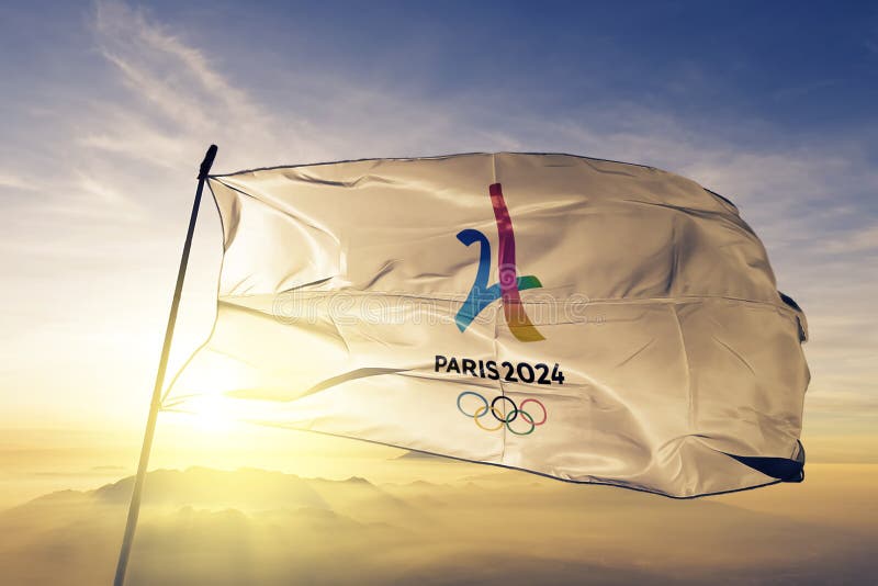 Tela del paño de la materia textil de la bandera del logotipo de las Olimpiadas de verano que agita en la niebla superior de la n libre illustration Tela del paño de la materia textil de la bandera del logotipo de las Olimpiadas de verano que agita en la niebla superior de la n libre illustration