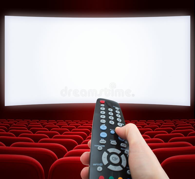 Tela do cinema com controlo a distância à disposição ilustração stock Tela do cinema com controlo a distância à disposição ilustração stock