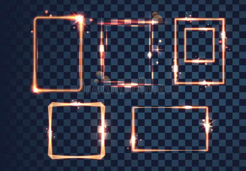 Telai eleganti con quadri luminosi a radiazione e bordi rettangolari che gettano un bagliore accattivante royalty illustrazione gratis
