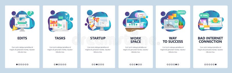 Telas onboarding do site Gestão empresarial e programação de software Molde da bandeira do vetor do menu para o Web site e ilustração royalty free Telas onboarding do site Gestão empresarial e programação de software Molde da bandeira do vetor do menu para o Web site e ilustração royalty free