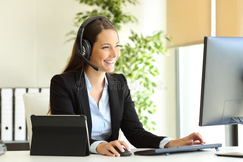 Tele marketer working at office with computer