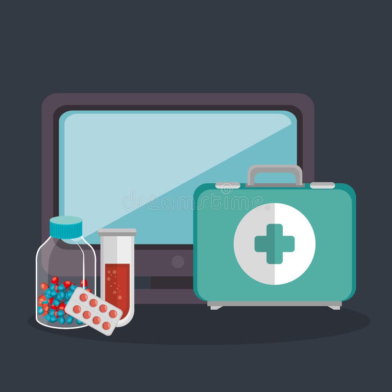 Tele medicine online with desktop royalty free illustration Tele medicine online with desktop royalty free illustration