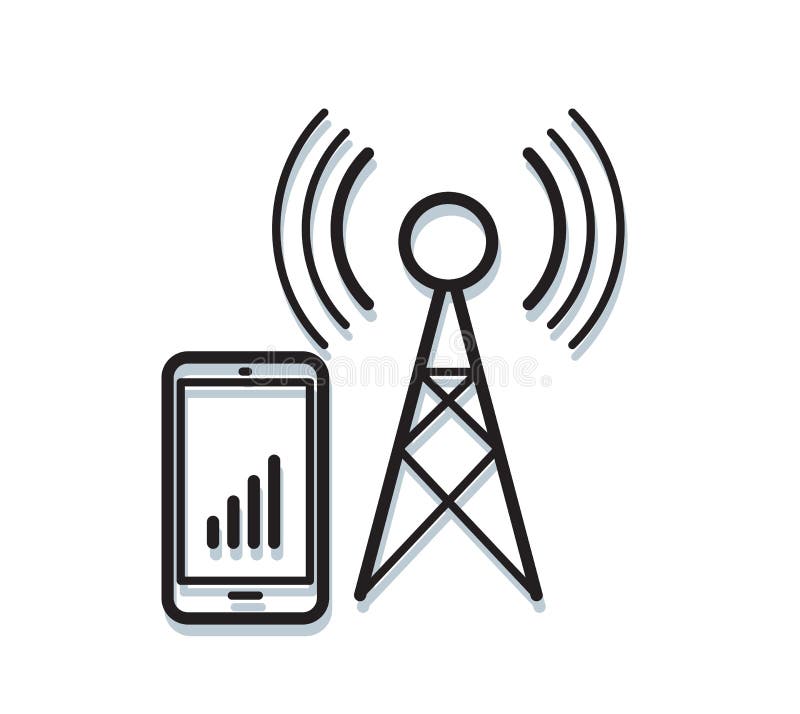 Tower with Mobile Phone and Signal Strength Stock Vector