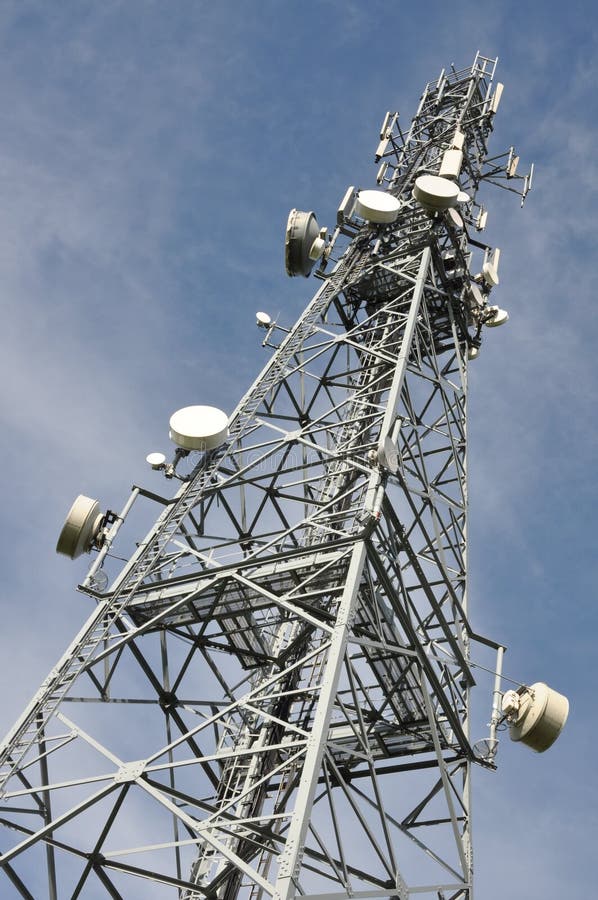 Telecommunication steel mast with antennas stock photos Telecommunication steel mast with antennas stock photos