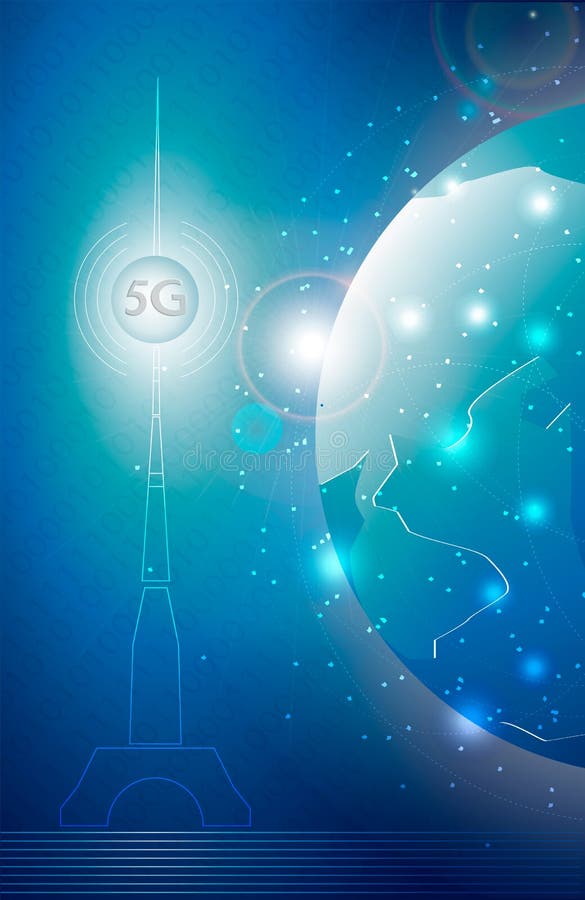 Telecommunication technology concept. Futuristic illustration of the Earth surrounded by technologies of the future. stock illustration Telecommunication technology concept. Futuristic illustration of the Earth surrounded by technologies of the future. stock illustration