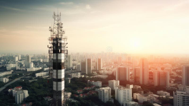 Turn de telecomunicații cu antene de rețea celulară de 5 g. ai generativ stock illustration