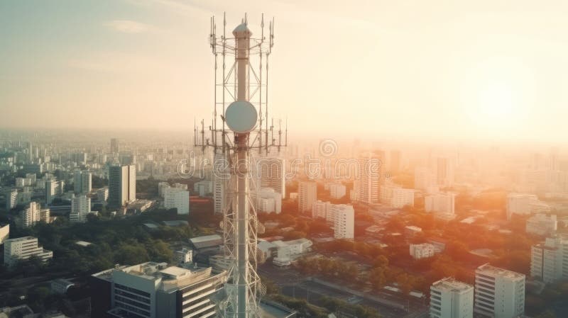 Turn de telecomunicații cu antene de rețea celulară de 5 g. ai generativ stock illustration