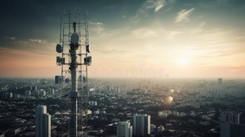Turn de telecomunicații cu antene de rețea celulară de 5 g. ai generativ stock illustration