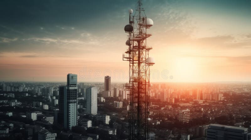 Turn de telecomunicații cu antene de rețea celulară de 5 g. ai generativ stock illustration