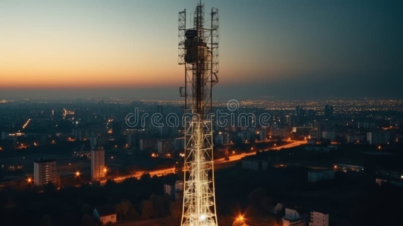 Turn de telecomunicații cu antene de rețea celulară de 5 g. ai generativ royalty free illustration