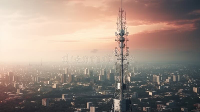 Turn de telecomunicații cu antene de rețea celulară de 5 g. ai generativ vector illustration