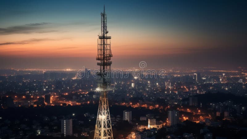 Turn de telecomunicații cu antene de rețea celulară de 5 g. ai generativ stock illustration
