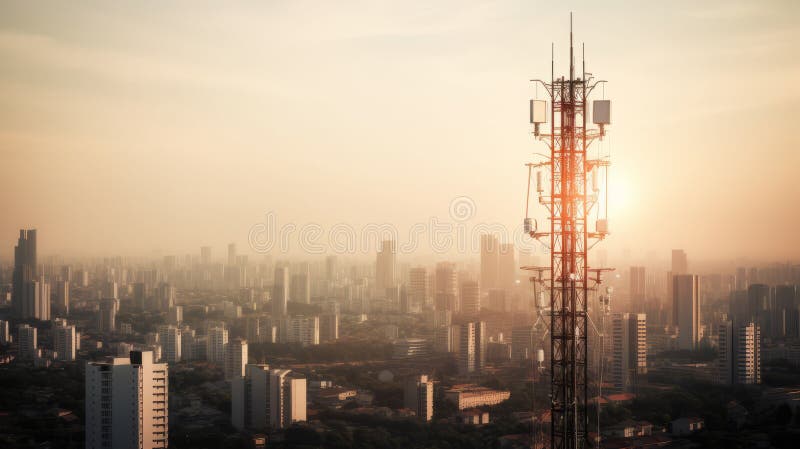 Turn de telecomunicații cu antene de rețea celulară de 5 g. ai generativ stock illustration