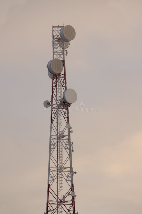 Tower and Satellite Dish Network on Evening