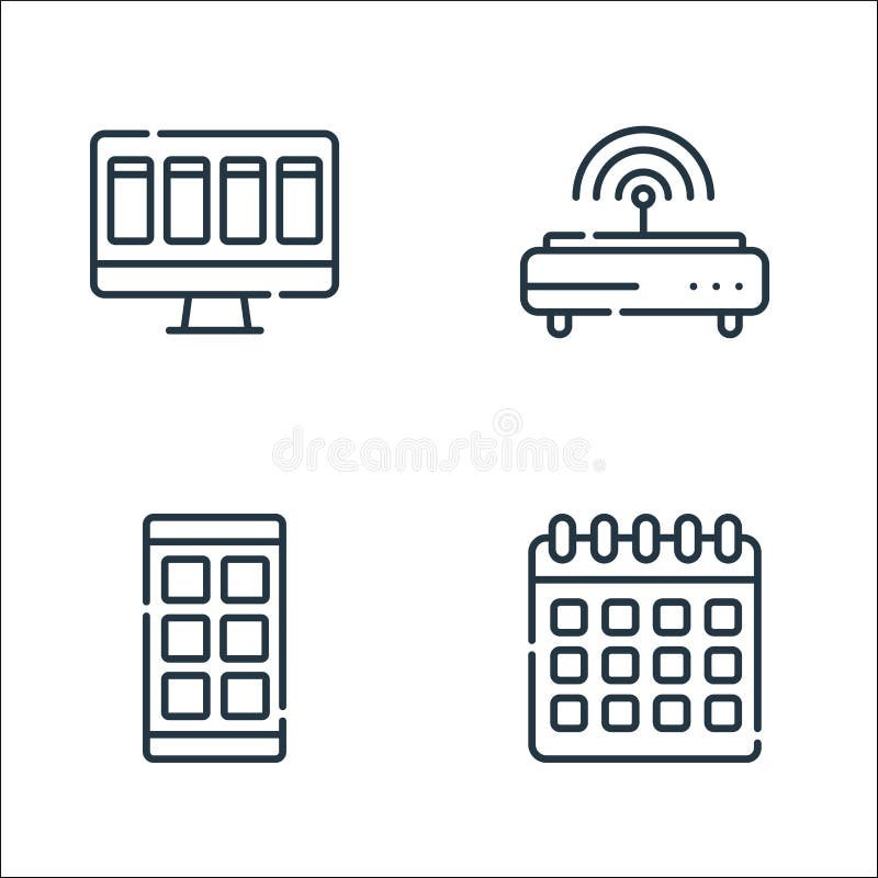 Telecommuting line icons. linear set. quality vector line set such as calendar, workflow, modem stock illustration