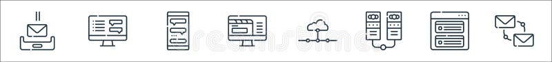 Telecommuting line icons. linear set. quality vector line set such as email, task, servers, network, team work, chat box, chat box vector illustration