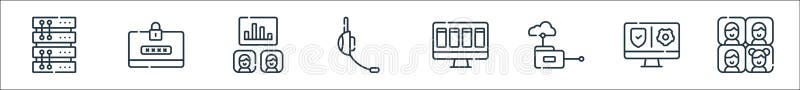 Telecommuting line icons. linear set. quality vector line set such as meeting, vpn, cloud computing, task, headphones, stadistics royalty free illustration