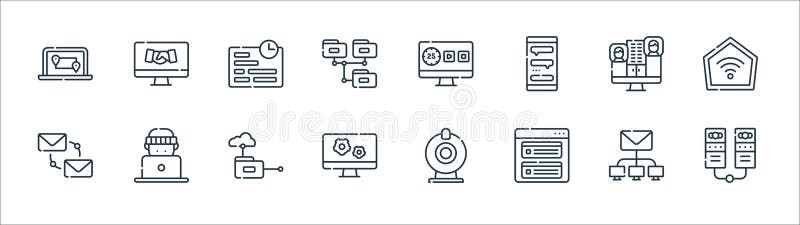 Telecommuting line icons. linear set. quality vector line set such as servers, task, configuration, email, telecommuting, deadline stock illustration