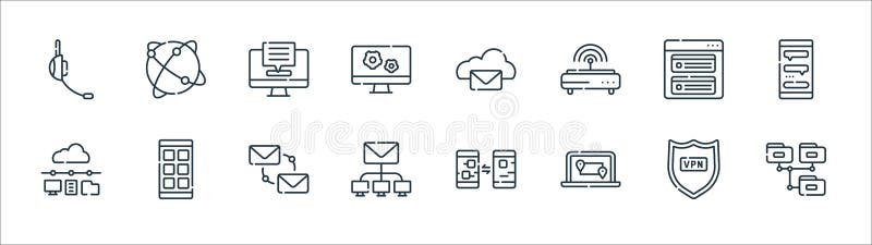 Telecommuting line icons. linear set. quality vector line set such as share, route, intranet, network, task, chat box, cloud stock illustration
