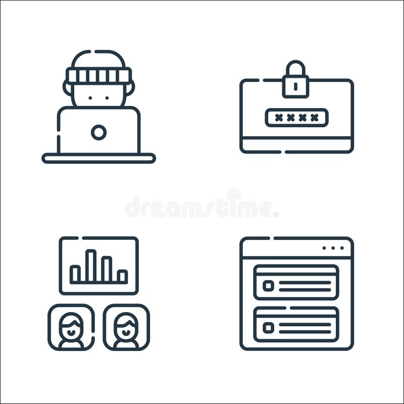 Telecommuting line icons. linear set. quality vector line set such as task, stadistics, intranet royalty free illustration
