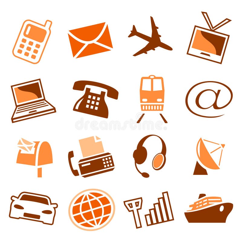 Telecomunicaciones y iconos del transporte ilustración del vector Telecomunicaciones y iconos del transporte ilustración del vector