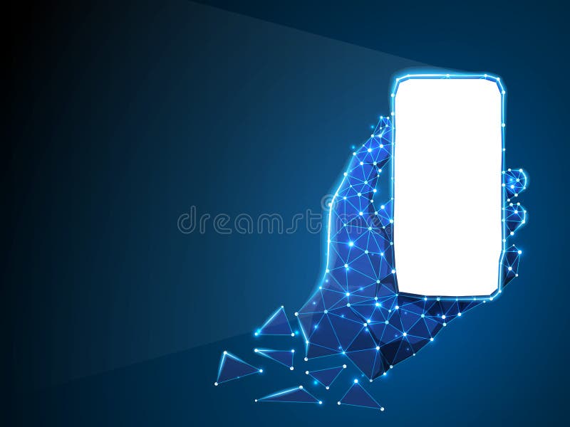 Telefon in einer Hand Abstraktes Neon-3d Polygonales Vektortechnologiekonzept des Gerätes, Gerät, Smartphone niedriges Poly stock abbildung Telefon in einer Hand Abstraktes Neon-3d Polygonales Vektortechnologiekonzept des Gerätes, Gerät, Smartphone niedriges Poly stock abbildung