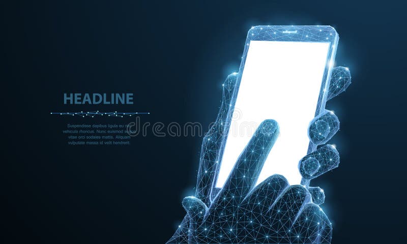 Telefon komórkowy Abstrakcjonistyczny poligonalny wireframe zbliżenia telefon komórkowy z pustego bielu pustym ekranem w mienie m ilustracji Telefon komórkowy Abstrakcjonistyczny poligonalny wireframe zbliżenia telefon komórkowy z pustego bielu pustym ekranem w mienie m ilustracji