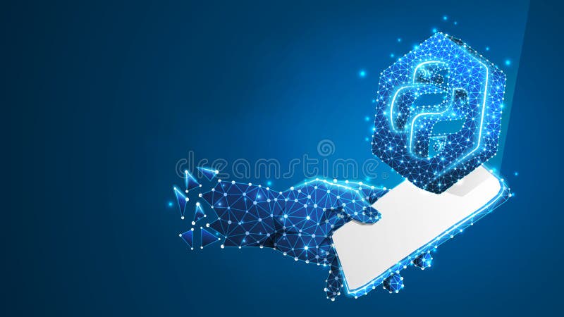 Telefon în mână cu simbolul limbajului pithon pe ecranul mobil alb. concept software de codificare. cadru de fire digital abstract vector illustration
