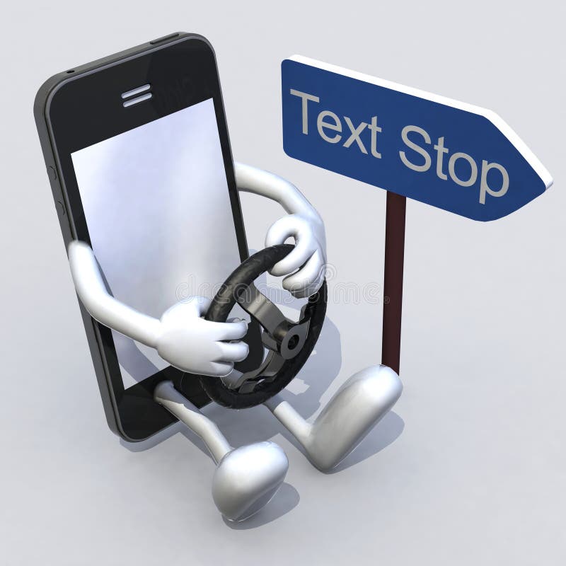 Mobile phone with arms and legs driver, text stop concepts. Mobile phone with arms and legs driver, text stop concepts