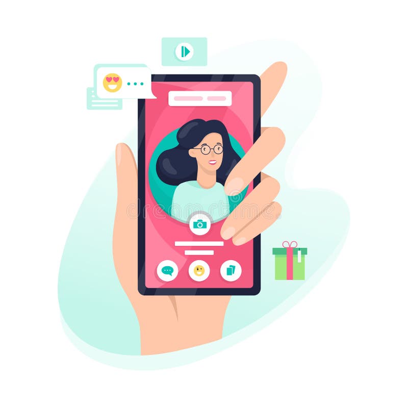 Telefone celular da terra arrendada da m?o com avatar da pessoa na tela ilustração royalty free Telefone celular da terra arrendada da m?o com avatar da pessoa na tela ilustração royalty free