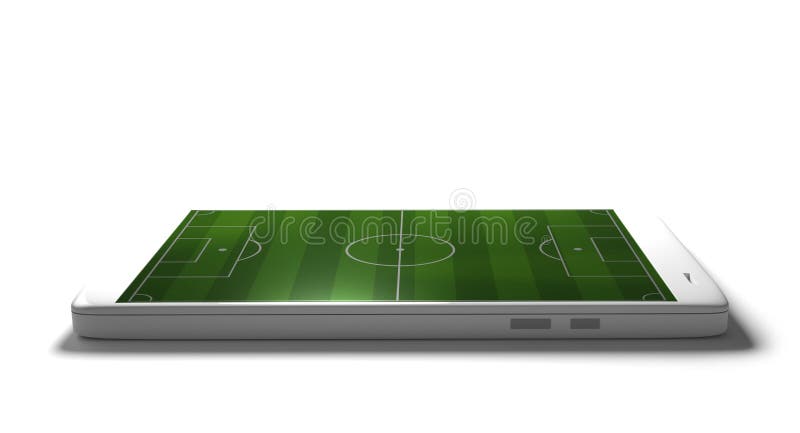 Conceito De Futebol Online. Bola De Futebol Num Smartphone Com Renderização  De Campo De Futebol 3d Ilustração Stock - Ilustração de esfera, vivo:  259463453
