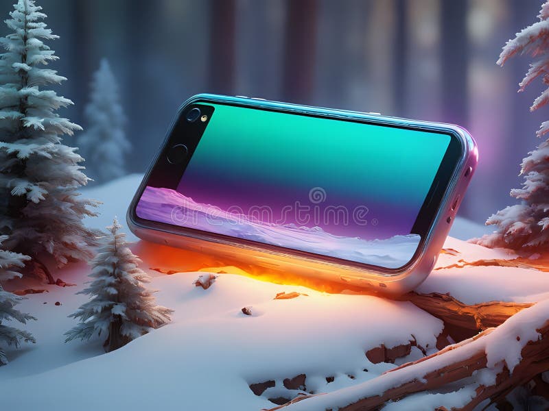 Telefono cellulare in cima a un mucchio di neve illustrazione di stock