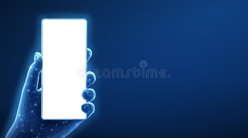 Telefono cellulare portatile digitale con schermo vuoto su sfondo blu. app smartphone royalty illustrazione gratis