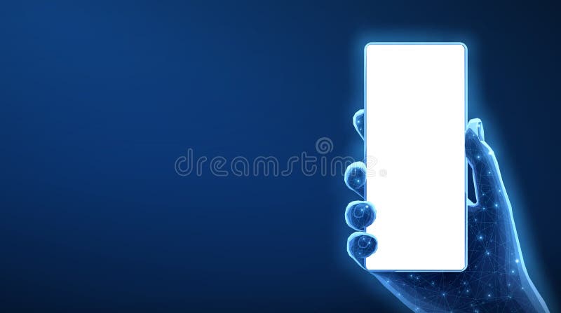 Telefono cellulare portatile digitale con schermo vuoto su sfondo blu. app smartphone royalty illustrazione gratis