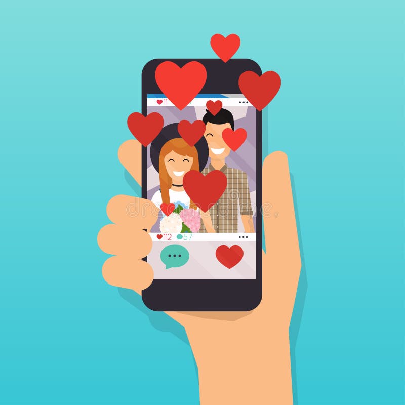 Telefoon met sociale media app Liefdeknoop Sociale netwerkvector royalty-vrije illustratie Telefoon met sociale media app Liefdeknoop Sociale netwerkvector royalty-vrije illustratie