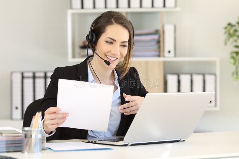 Telemarketer attending a call at office