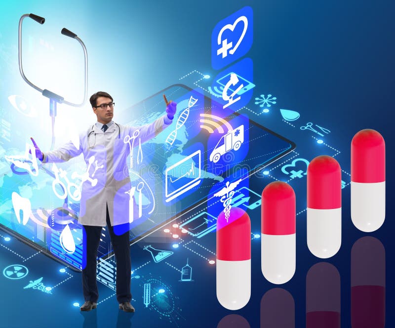 Telemedicine concept with remote diagnostics and consultation stock image