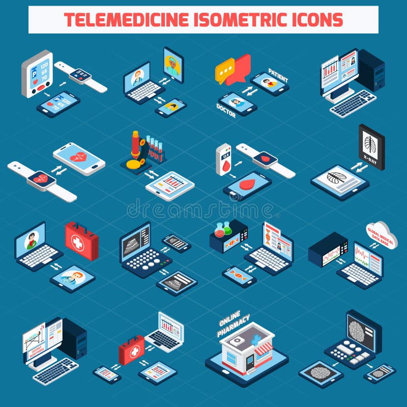 Telemedicine isometric icons set vector illustration Telemedicine isometric icons set vector illustration