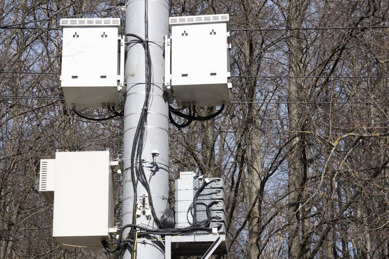 Telephone Equipment on the Pole, Means of Communication Stock Photo Image of pillar