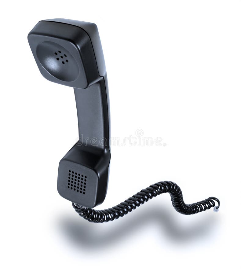 A telephone receiver floating above a white background. A telephone receiver floating above a white background