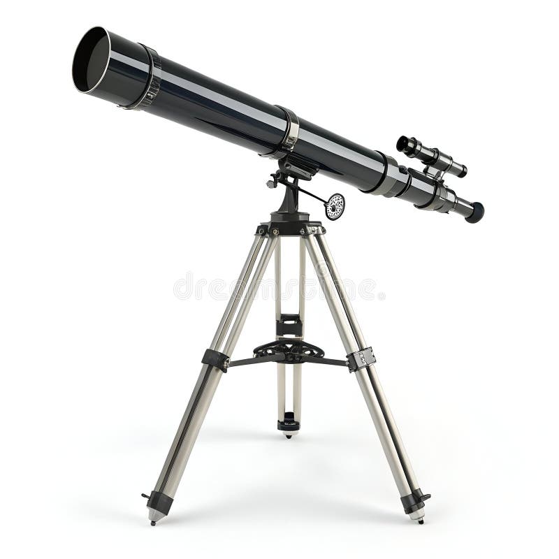 Telescope 3D icon, space observation tool isolated on white background vector illustration
