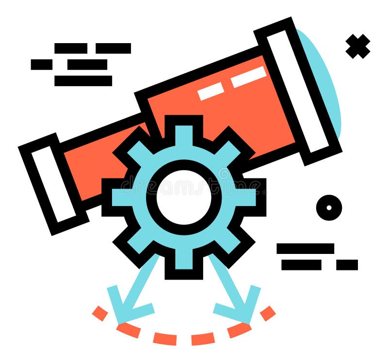 Telescope with gear. Science exploration icon. Research sign royalty free illustration
