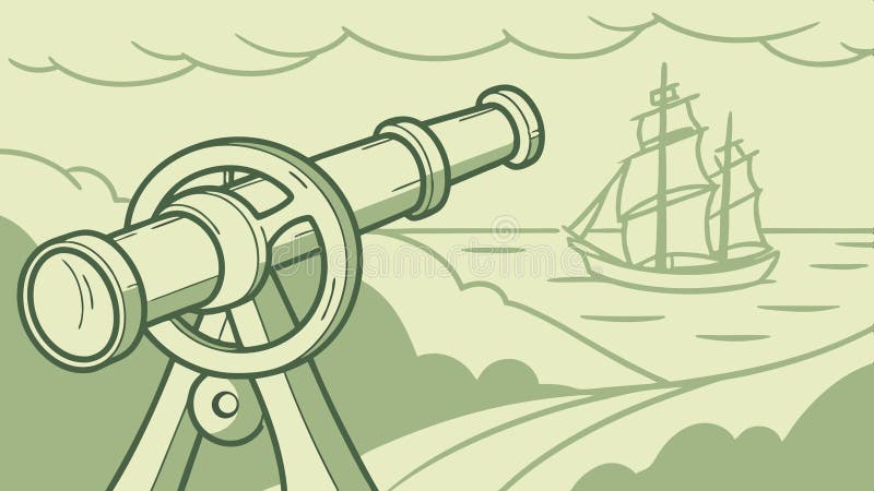 Telescope Sailboat Ocean View Nautical Vector Art-vektordesign Generativ AI stock illustrationer