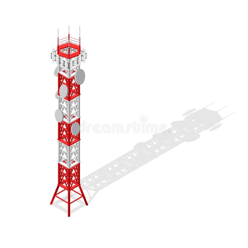 Teletechniczny wierza telefonu komórkowego baza lub Radiowy Isometric widok wektor ilustracji Teletechniczny wierza telefonu komórkowego baza lub Radiowy Isometric widok wektor ilustracji