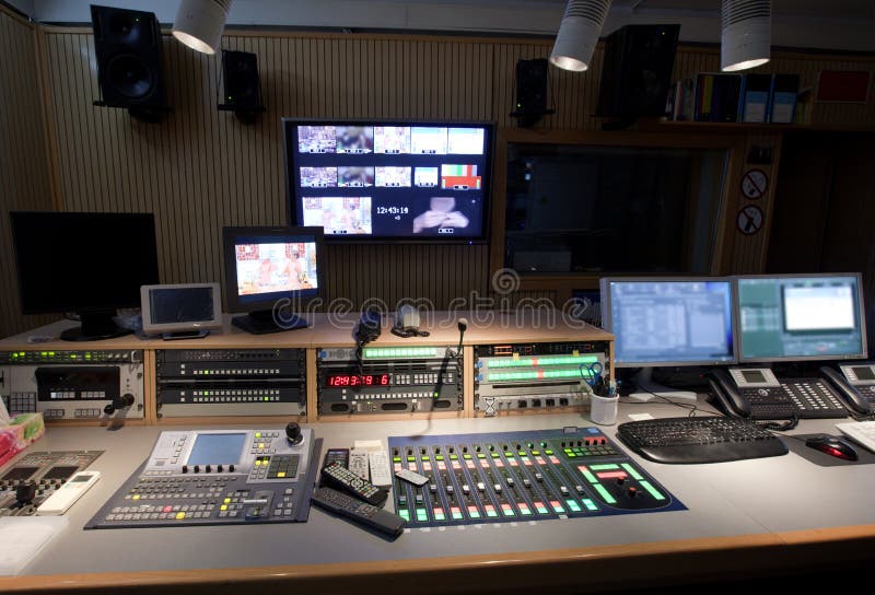 Technical Room with Audio Mixing Console and Studio Equipment in Recording, Broadcasting, Editing Studio Editorial Image